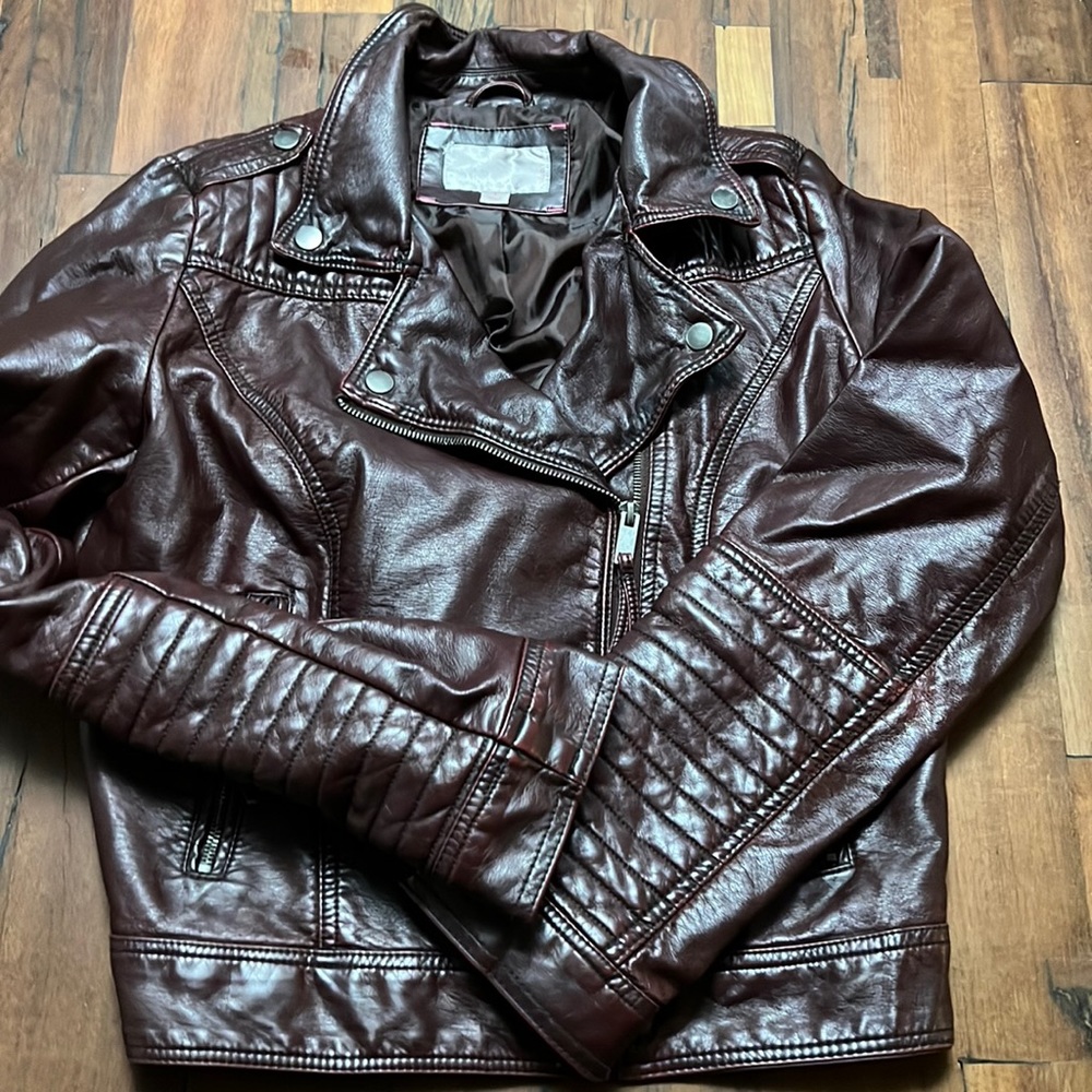 Deep merlot color faux leather moto jacket from Target good condition size Large